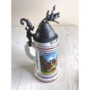 Vtg German Regimental Beer Stein 1903-1905 Cavalry Lithophane Base Pewter Lid